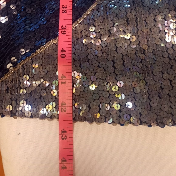 Vintage Martha Silk Sequined Beaded Blue Purple Silver Long Sleeve Midi Dress 10 - Picture 11 of 11